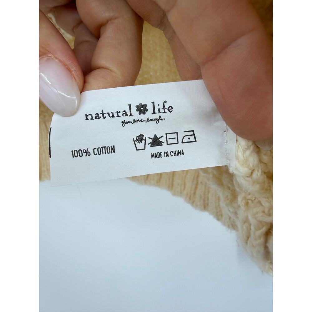 Natural Life Cream Cotton V-Neck Cropped Cardigan Sweater Size M Boho Casual - Picture 7 of 11